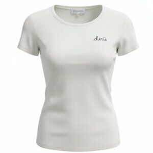 Maison Labiche Women’s T-Shirt Sz XS White Crewneck “Cherie” Embroidered EUC